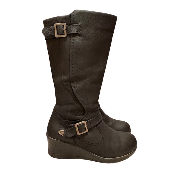 Keen of Scots Women’s Tall Boot Size 7 Wedge Side Zip Black Leather - Picture 1 of 12